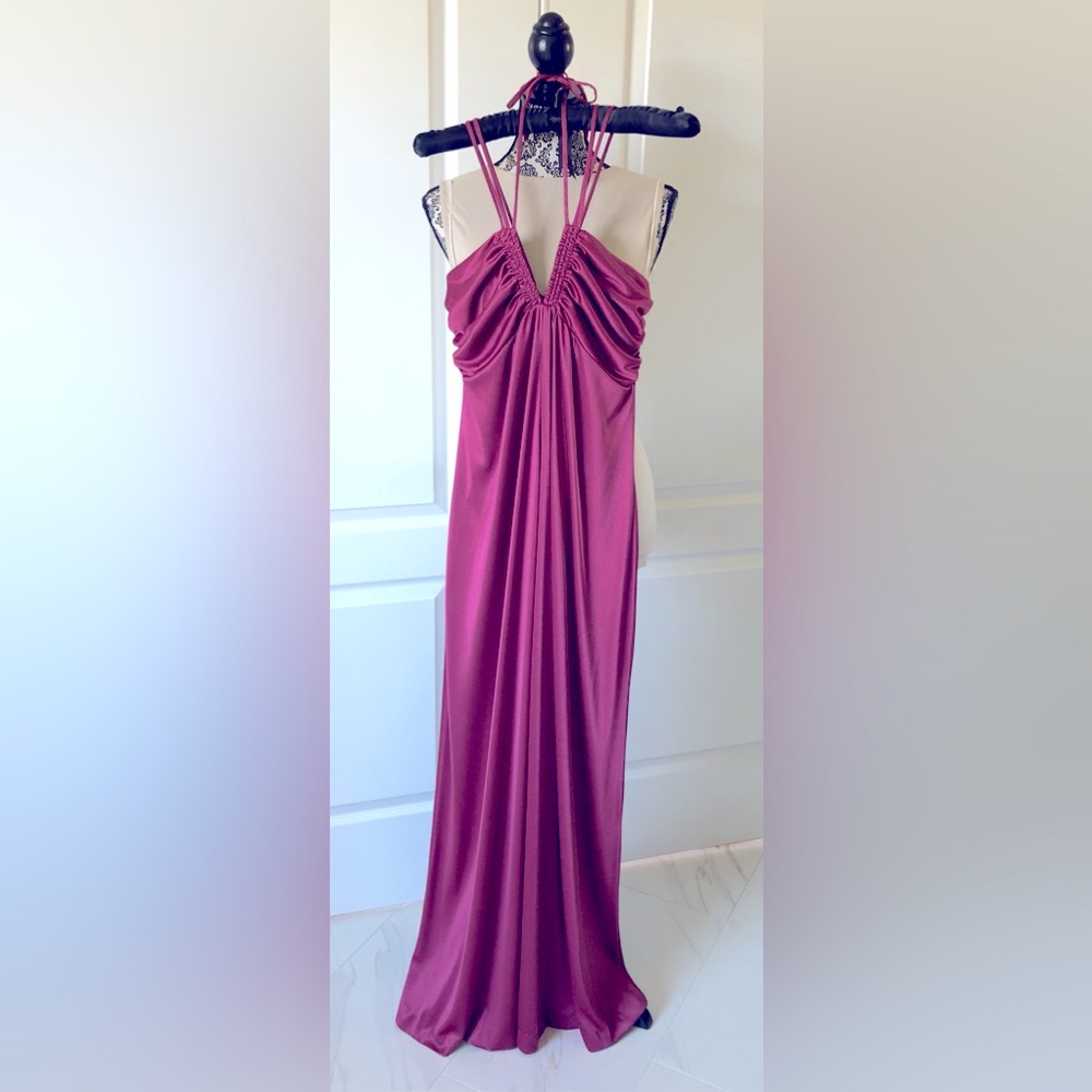 Boston Proper 70smaxi Scheared halter Bandeau Shimmeing raspberry maxi size XS/S